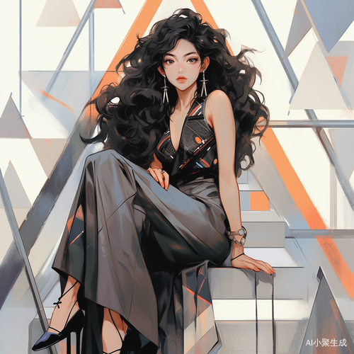 诱惑性感美女高开叉三角连体衣黑丝长卷发