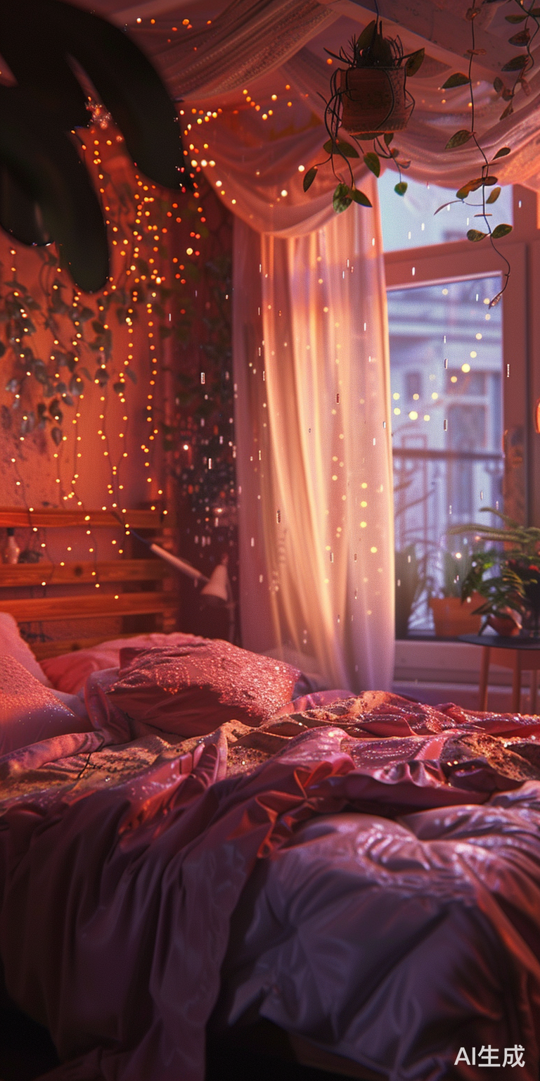 温馨双人床粉色房间