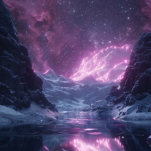 At night,This is surreal and complex CG rendering, transparent, starlight, round crystal, CG3D effect, volume light, super wide angle, sky, pink white light reflection,Tyndall light effect，super shocking reality 8K that affects complex details, Marc ADAMUS landscape photography, stereo light in real life, symmetry, 8K.HD ar 2:3 style raw stylize 750 v 3