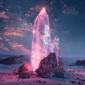 At night,This is surreal and complex CG rendering, transparent, starlight, round crystal, CG3D effect, volume light, super wide angle, sky, pink white light reflection,Tyndall light effect，super shocking reality 8K that affects complex details, Marc ADAMUS landscape photography, stereo light in real life, symmetry, 8K.HD ar 2:3 style raw stylize 750 v 3