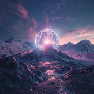 At night,This is surreal and complex CG rendering, transparent, starlight, round crystal, CG3D effect, volume light, super wide angle, sky, pink white light reflection,Tyndall light effect，super shocking reality 8K that affects complex details, Marc ADAMUS landscape photography, stereo light in real life, symmetry, 8K.HD ar 2:3 style raw stylize 750 v 3