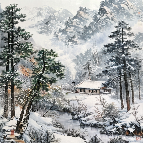 冬日大兴安岭山谷小木屋炊烟缭绕