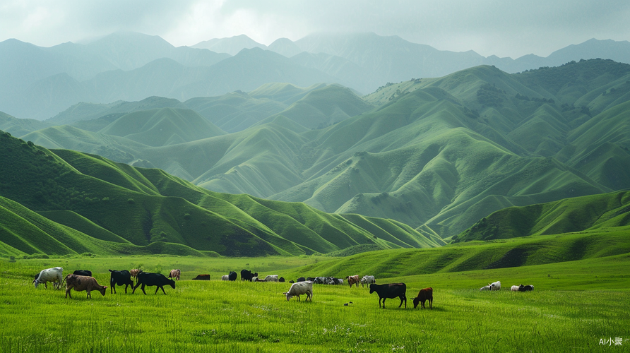 翠草高原 牛羊悠闲远山行