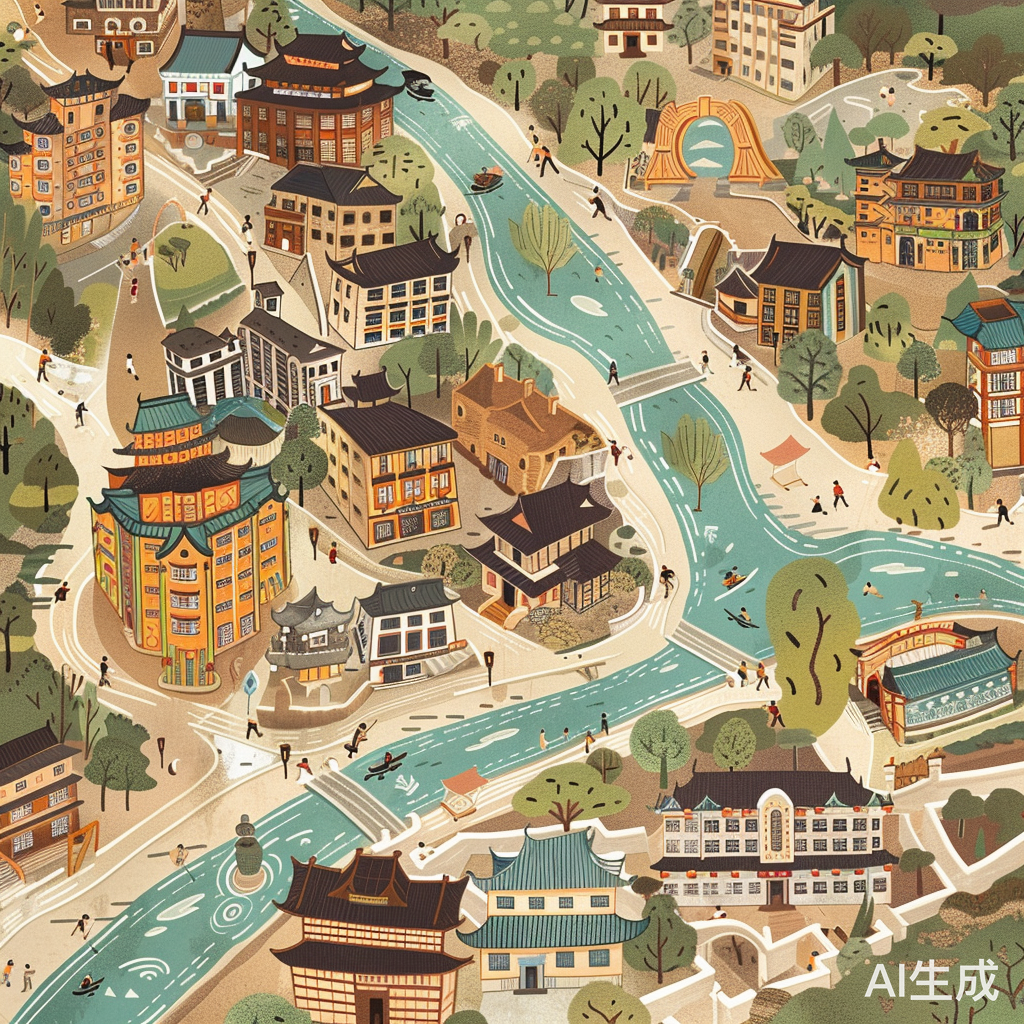 成都扁平手绘地图插画风格