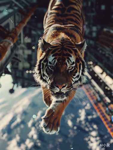 Majestic Bengal Tiger in Space Station Setting