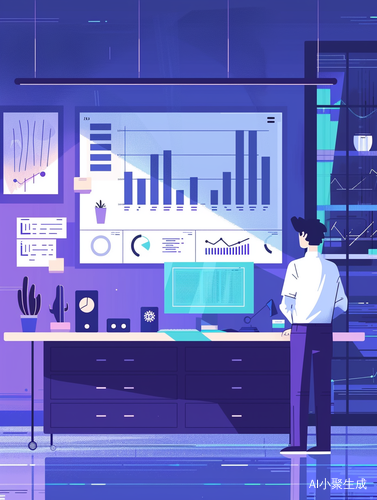 Office Worker Analyzing Data Dashboard in Flat Design