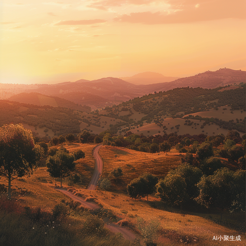 夕阳西下山丘全景