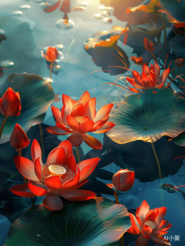 Bright red lotus flowers in Chinese style