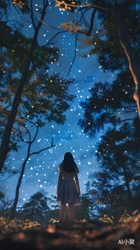 广角下的夜幕星空美少女