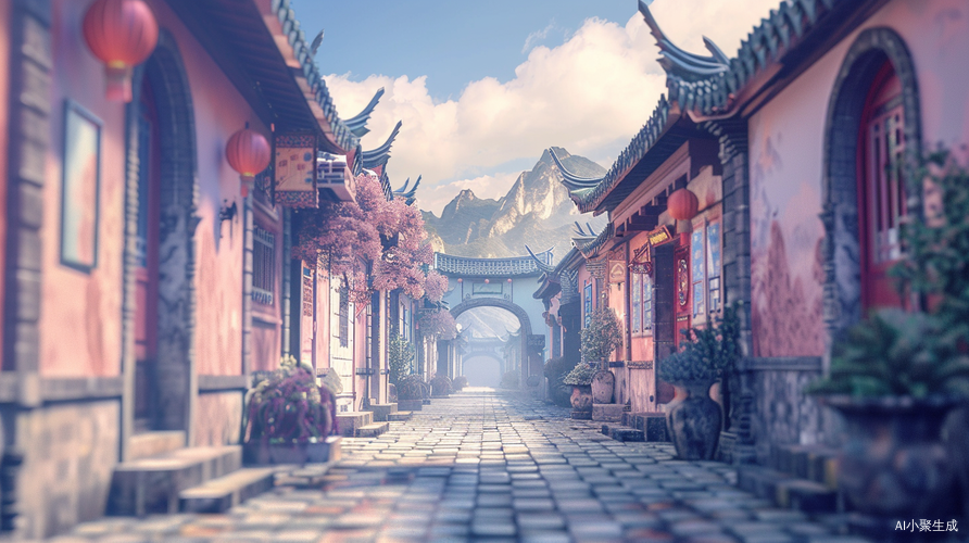 青石小巷徽派建筑 群山云雾仙境