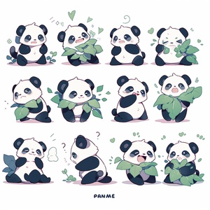 A cute little panda, face close-up,expression close-up,full body panday expressions and movements,exaggerated movements,happy,angry,sad,Surprised, happy, etc., various emotions, white background,q version,Sticker art design, ultra-highdefinition,8k,nine-square layout