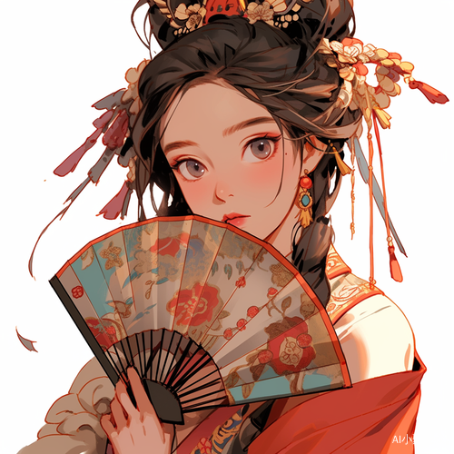 清秀古装女孩手持圆扇