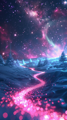 Surreal Night Sky Aurora Snow Scene Milky Way Art