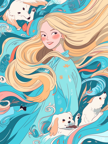 Blonde Woman in Lo-Fi Animal Wallpaper