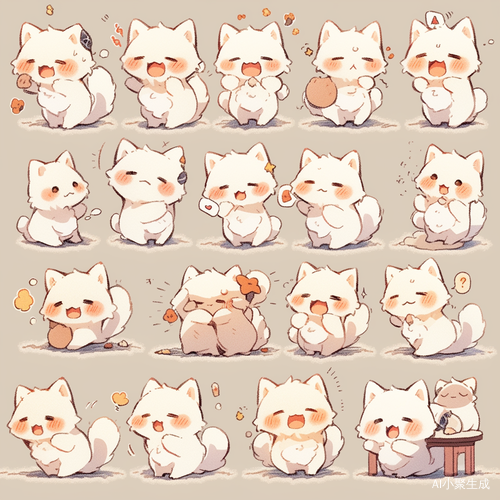 White Fat Cats: Chibi & Full Body Poses & Emoticons