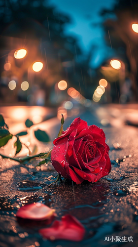 Vibrant Red Rose on Urban Pavement: 8k HD Photography