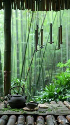 竹林竹屋听雨喝茶自然安全感