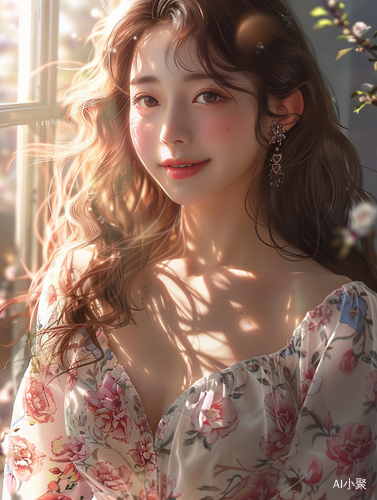 Radiant Woman in Floral Dress with Movie-level CG Quality