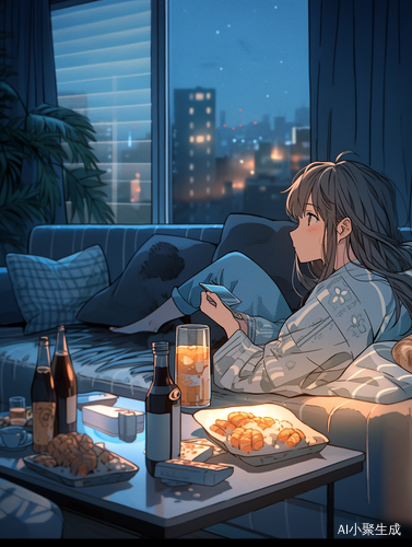 夏夜慵懒：动漫少女观落日美景