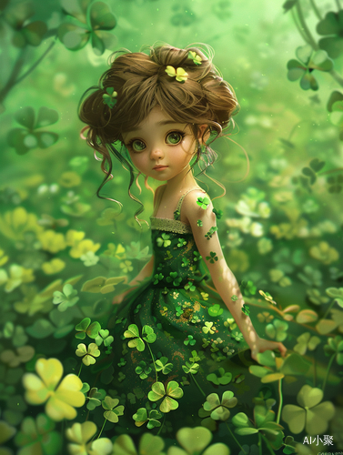 Lü Ji's Cartoon Girl in Green Dress with Shamrocks