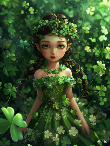 Lü Ji's Cartoon Girl in Green Dress with Shamrocks