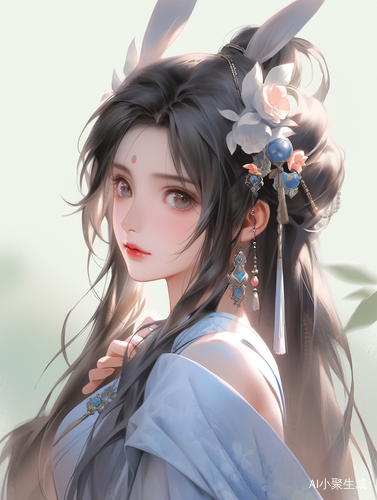 兔族美少女：蓝色汉服 惊艳眼妆 高质量高清晰