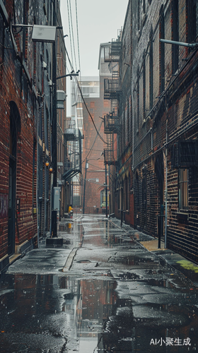 雨天小巷子中的宁静治愈