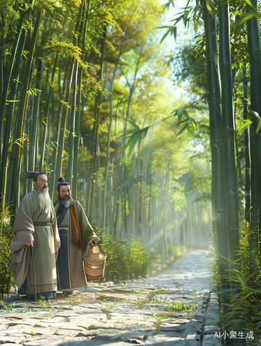 古代读书人行乡间 竹林边谈笑慈祥