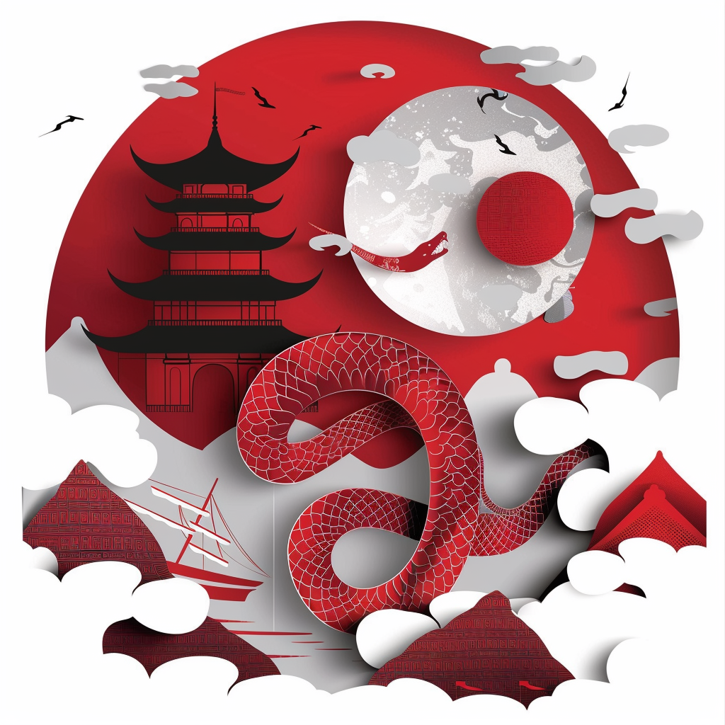 国潮风剪纸蛇矢量图