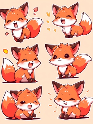 sheet of a cute little fox stickers,a individual ui design app icon UI interface happy delight joyful brand-new,Multiple poss and expressions