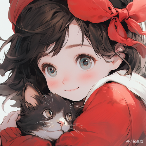 小女孩抱着小白猫