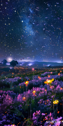 古代夜晚的花海与阁楼