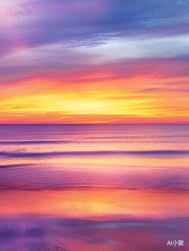 夕阳余晖映海天，宁静和谐画卷中