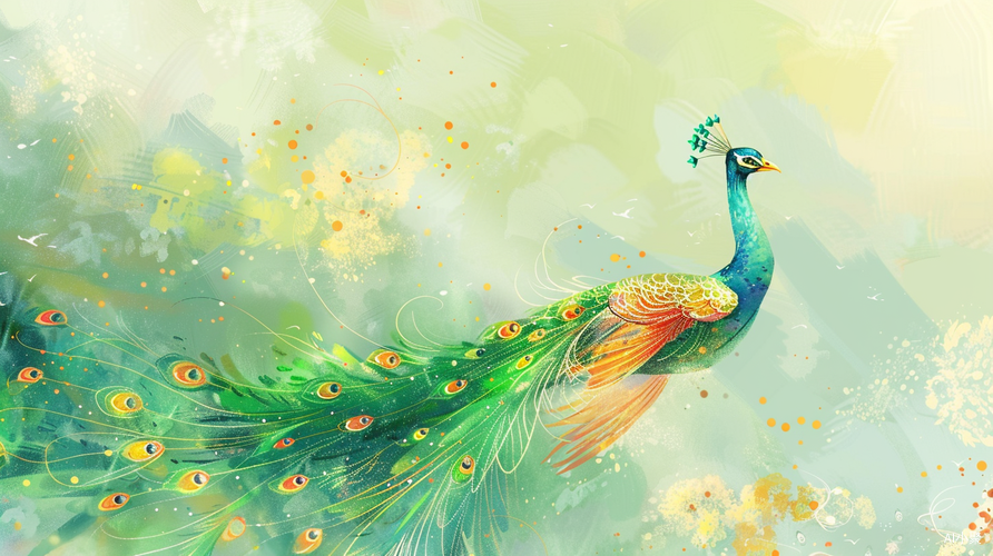 Ethereal Peacock: Minimalist Linear Illustration