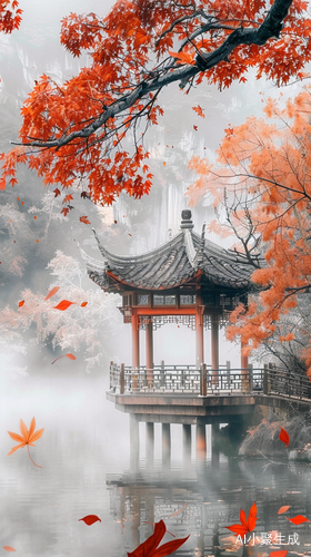 彩色秋雨落叶飘飘