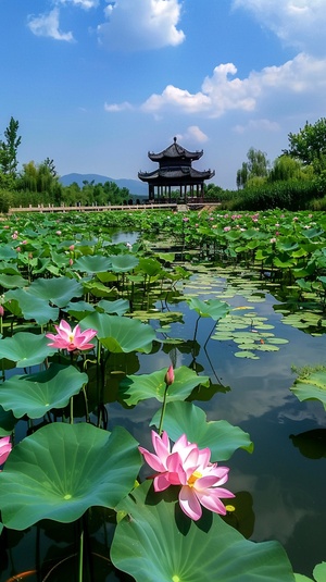 水系还孕育了丰富的水生生态，莲花、芦苇等水生植物点缀其间，鱼儿穿梭其中，为这静态的画卷增添了几分生机与活力。莲花湖荷花园的水系，以其独特的魅力，让每一位踏入其中的游客，都能感受到那份来自辽北最大湿地的温婉与灵动。