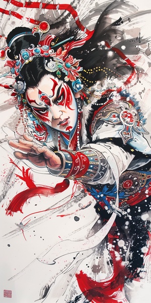 Chen Jialing style,Chinese traditional culture Peking opera,cartoonish lithographs,TraditionalKunqu Costumes