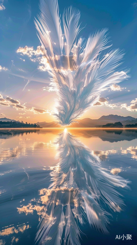 Spectacular Sunset Display of White Feather Clouds by Lake