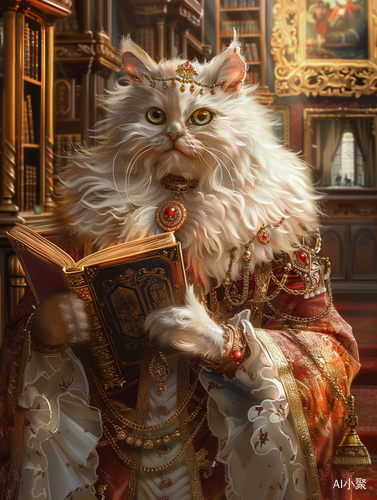 Opulent Renaissance Study: Anthropomorphic White Persian Cat