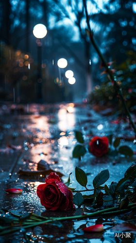 雨夜玫瑰花