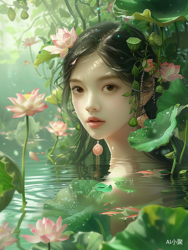 青绿色荷花池美女桥美景