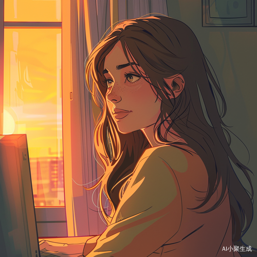 漫画风格：美女模特等待下班