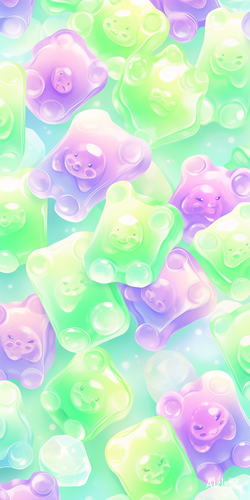 Gummy Bear Ice Cubes: Purple and Green Artistic Patterns