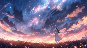 白衣少女仰望星空