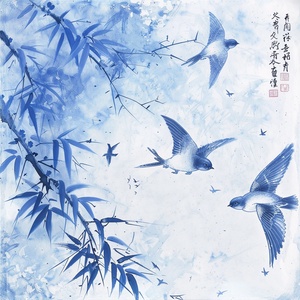 青岚花又开(符咒语)#浪漫生活的记录者咒语：blue and white porcelain style, qingming festival theme, swallows, willow branches. vertical composition, ink painting effect, elegant color scheme, rich details, traditional charm, graceful and elegant, serene and lyrical, expressing the poetic sentiment.青花瓷风格，清明节主题，燕子、柳枝。立意构图，水墨效果，配色典雅，细节丰富，传统韵味，婉约典雅，宁静抒情，抒发诗意#midjourney #AI绘画#头像设计 #AI关键词 #mj #咒语 #治愈系 #一日一画 #一起画画