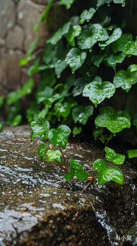 雨中生长的植物