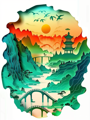 中国剪纸艺术与桂林山水相融合