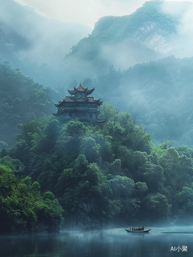 中国风古建筑山顶美景