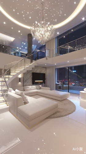 Luxurious Modern Living Room with White Leather Sofa