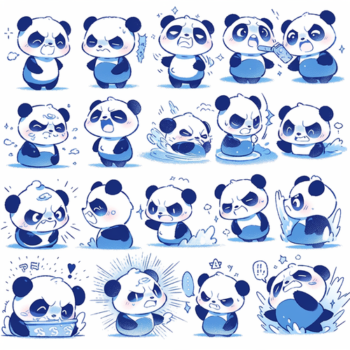 Cute Baby Panda Emoticons: Keith Haring Style Doodles